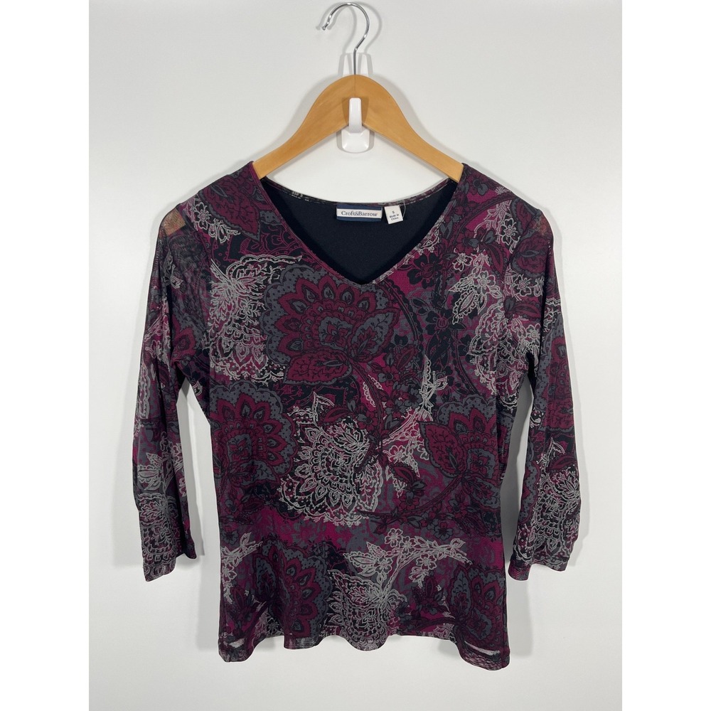 Whimsigoth Dark Fairy Witchy Womens Top‎ S Purple Mesh Sheer Sleeves